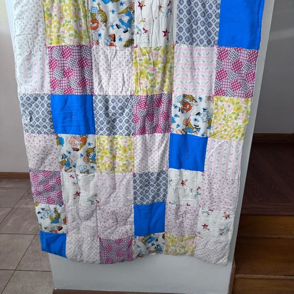 Vintage Reversible handmade quilted crib childs toddler blanket